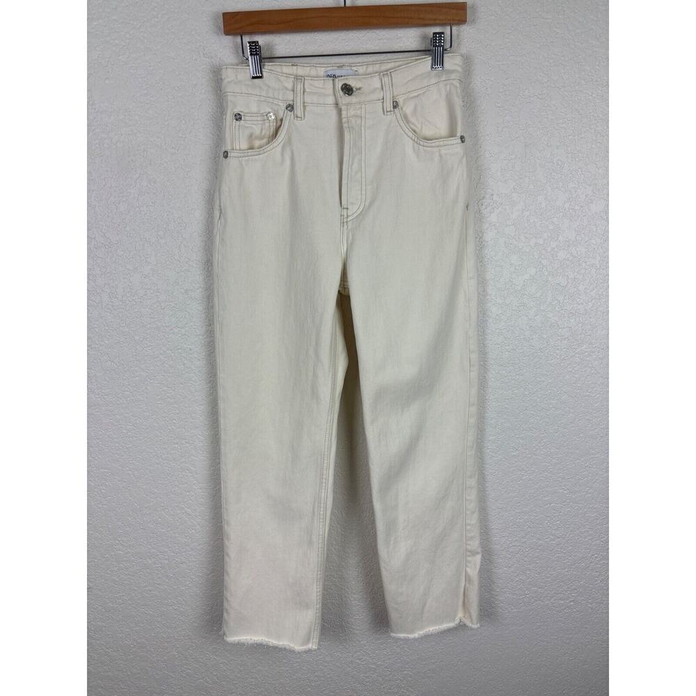 Zara Womens Off-White High-Waisted Straight Leg Jeans‎ 4 Fall Neutral Minor Flaw